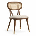 Chaise de salle à manger en bois brun, cannage beige et assise rembourrée, 50 x 55 x 82 cm