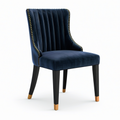 Chaise en velours bleu marine, noir et doré à dossier haut Art déco, 59 x 65 x 96 cm