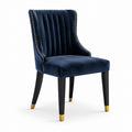 Chaise en velours bleu marine, noir et doré à dossier haut Art déco, 59 x 65 x 96 cm